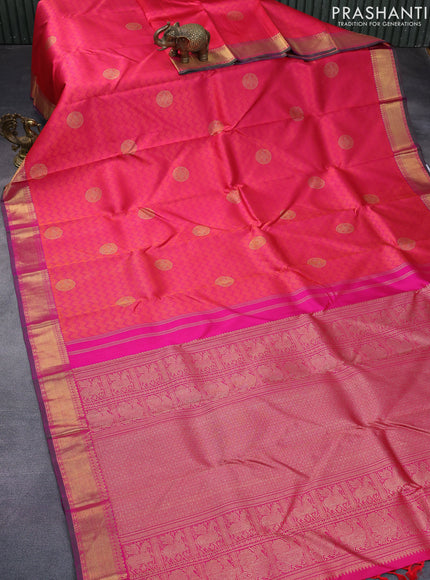 Pure kanchipuram silk saree pink and dual shade of green with zari woven buttas and zari woven border