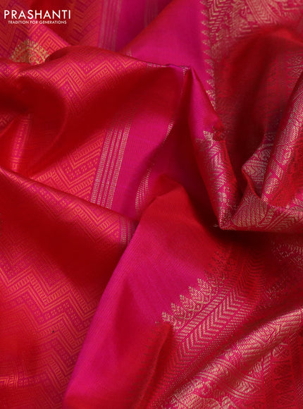 Pure kanchipuram silk saree pink and dual shade of green with zari woven buttas and zari woven border