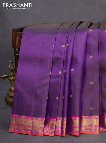 Pure kanchipuram silk saree violet and purple with allover zari weaves & buttas and zari woven border