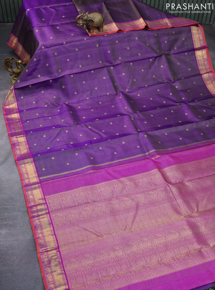 Pure kanchipuram silk saree violet and purple with allover zari weaves & buttas and zari woven border