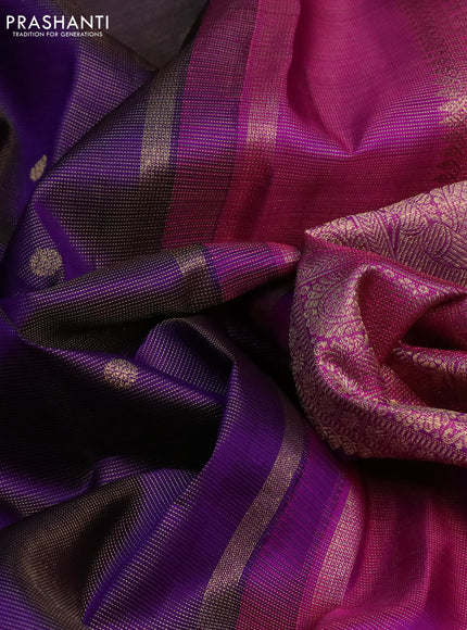 Pure kanchipuram silk saree violet and purple with allover zari weaves & buttas and zari woven border