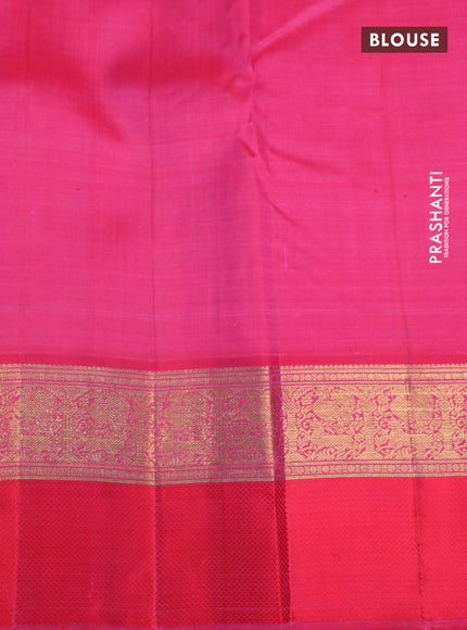 Pure kanchipuram silk saree green and pink with allover small zari checks & buttas and zari woven korvai border