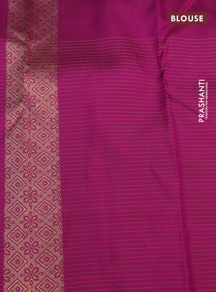 Pure kanchipuram silk saree light blue and purple with zari woven buttas and long zari woven checked butta border