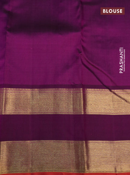 Pure kanchipuram silk saree light blue and purple with allover zari checks & 1000 buttas and rettapet zari woven korvai border