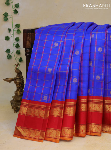 Pure kanchipuram silk saree royal blue with allover zari checks & buttas and ganga jamuna border