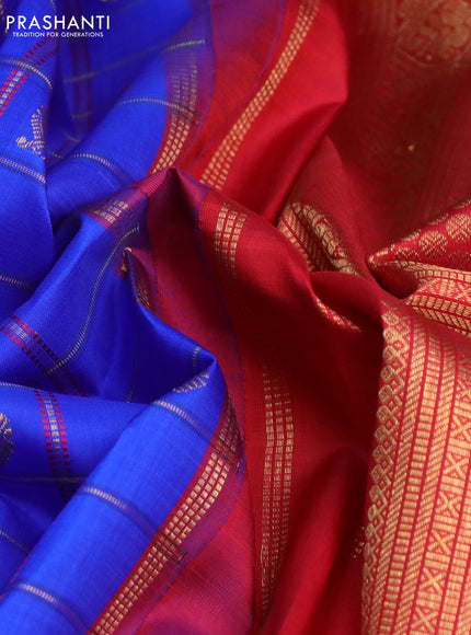 Pure kanchipuram silk saree royal blue with allover zari checks & buttas and ganga jamuna border