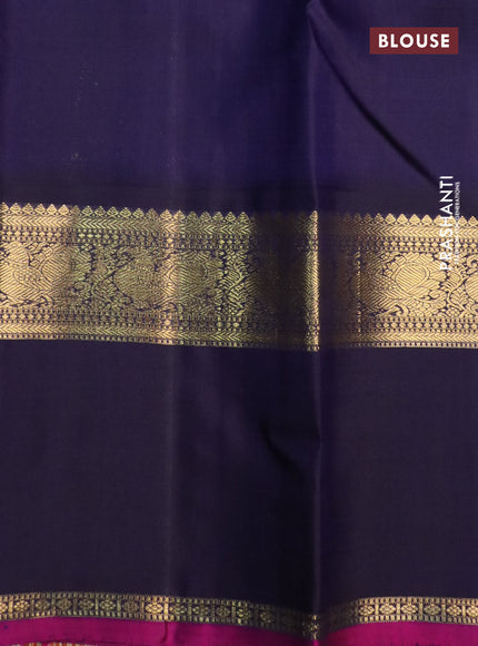 Pure kanchipuram silk saree multi colour and navy blue with allover paalum pazhamum zari checks & buttas and rettapet zari woven korvai border