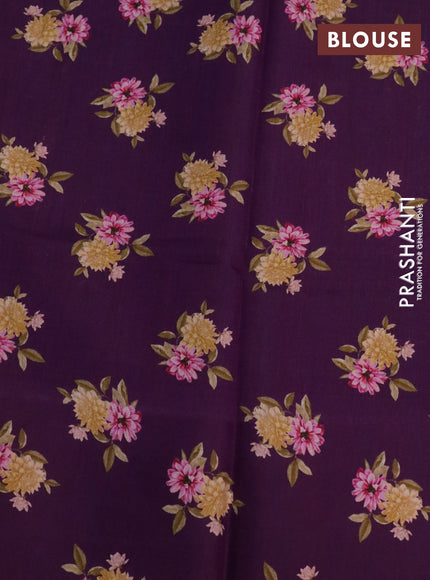 Banarasi silk saree purple with allover zari woven brocade weaves and floral digital printed border