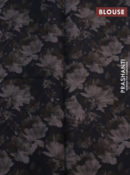 Banarasi silk saree black with allover zari woven brocade weaves and floral digital printed border