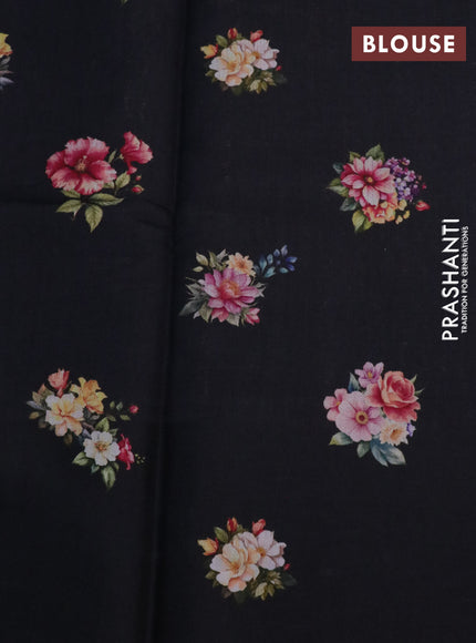 Banarasi silk saree black with allover zari woven brocade weaves and floral digital printed border