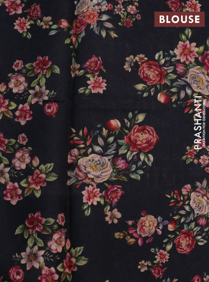 Banarasi silk saree black with allover zari woven brocade weaves and floral digital printed border