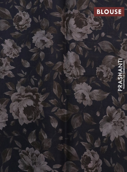 Banarasi silk saree black with allover zari woven brocade weaves and floral digital printed border