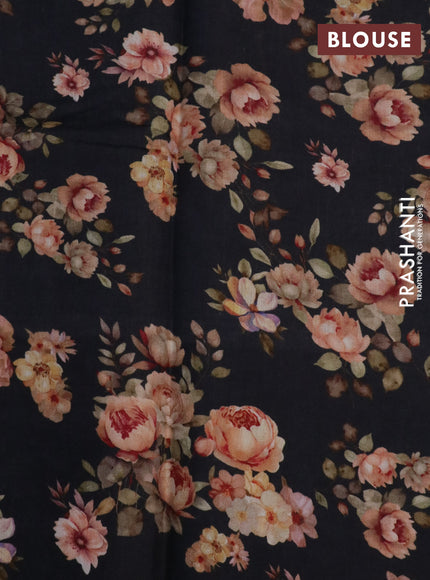 Banarasi silk saree black with allover zari woven brocade weaves and floral digital printed border