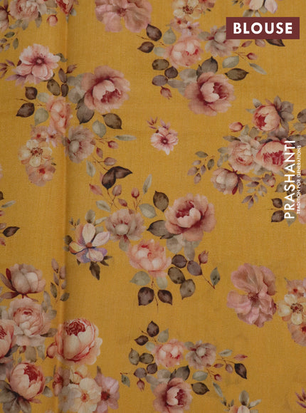 Banarasi silk saree mustard yellow with allover zari woven brocade weaves and floral digital printed border