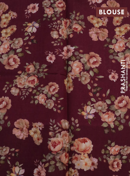 Banarasi silk saree wine shade with allover zari woven brocade weaves and floral digital printed border