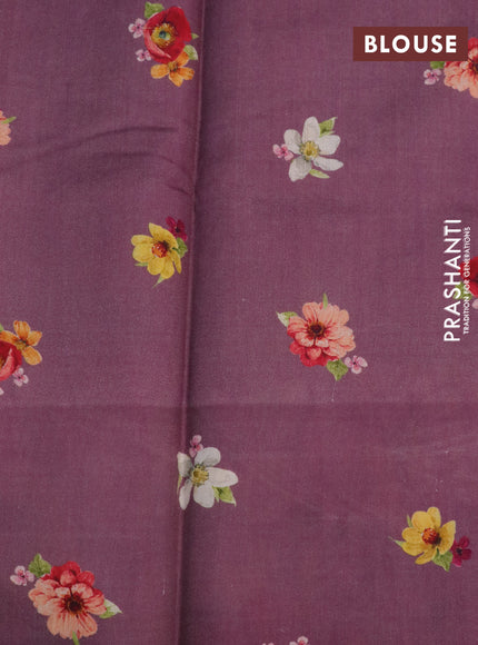 Banarasi silk saree mild purple shade with allover zari woven brocade weaves and floral digital printed border