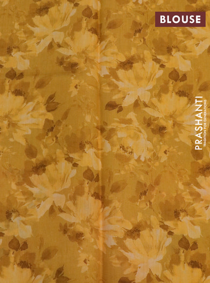 Banarasi silk saree mustard yellow with allover zari woven brocade weaves and floral digital printed border