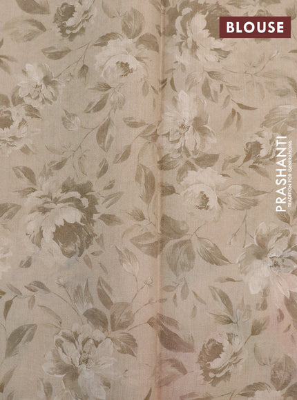 Banarasi silk saree dark sandal with allover zari woven brocade weaves and floral digital printed border