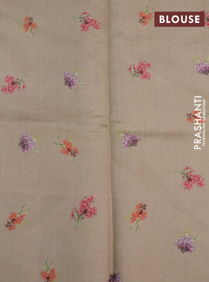 Banarasi silk saree dark sandal with allover zari woven brocade weaves and floral digital printed border