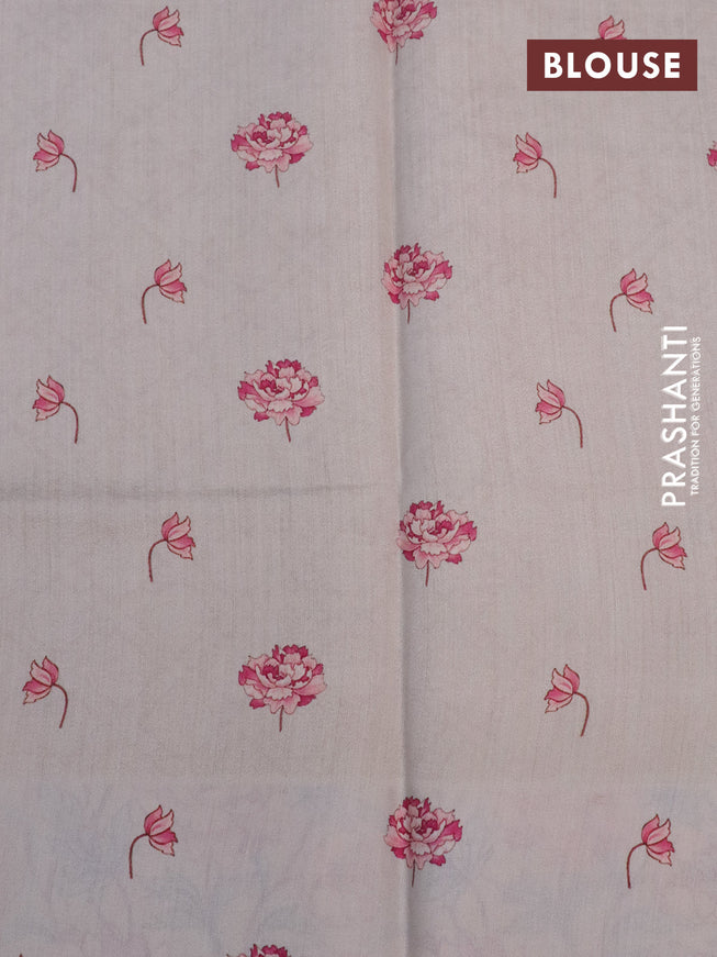 Banarasi silk saree cream with allover zari woven brocade weaves and floral digital printed border