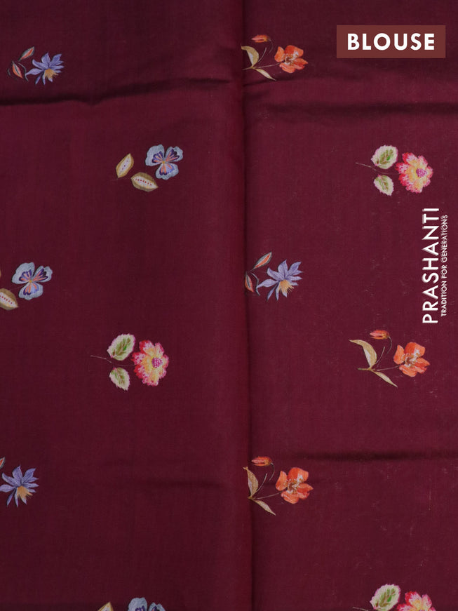 Banarasi silk saree deep maroon with allover zari woven brocade weaves and floral digital printed border