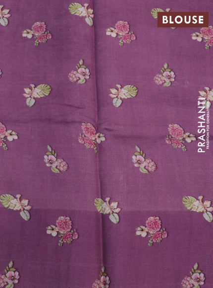 Banarasi silk saree pastel purple with allover zari woven brocade weaves and floral digital printed border