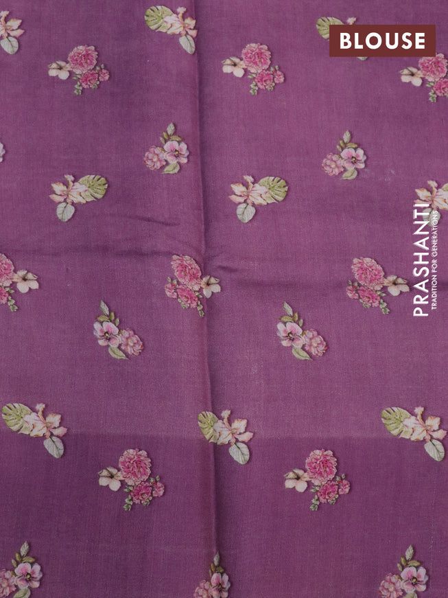 Banarasi silk saree pastel purple with allover zari woven brocade weaves and floral digital printed border