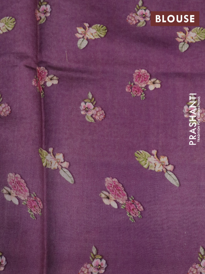 Banarasi silk saree pastel purple with allover zari woven brocade weaves and floral digital printed border