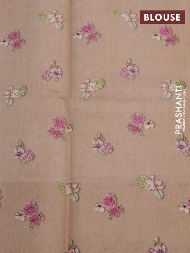 Banarasi silk saree sandal with allover zari woven brocade weaves and floral digital printed border