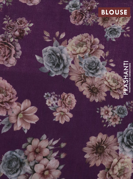 Banarasi silk saree purple with allover zari woven brocade weaves and floral digital printed border