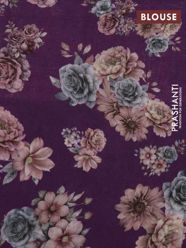 Banarasi silk saree purple with allover zari woven brocade weaves and floral digital printed border