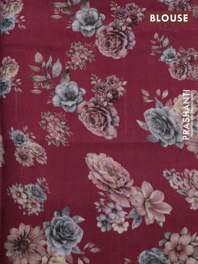 Banarasi silk saree deep maroon with allover zari woven brocade weaves and floral digital printed border