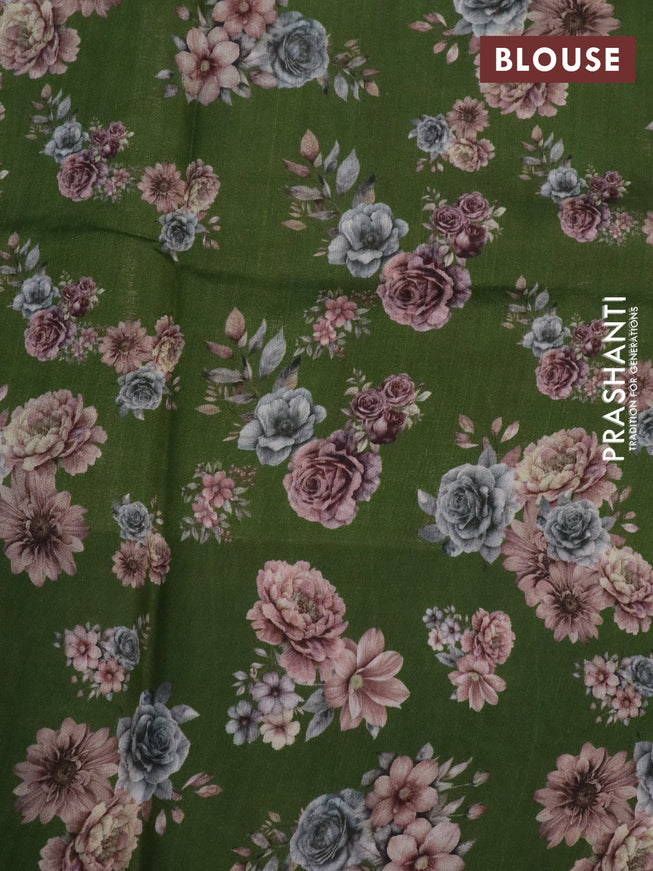 Banarasi silk saree green with allover zari woven brocade weaves and floral digital printed border