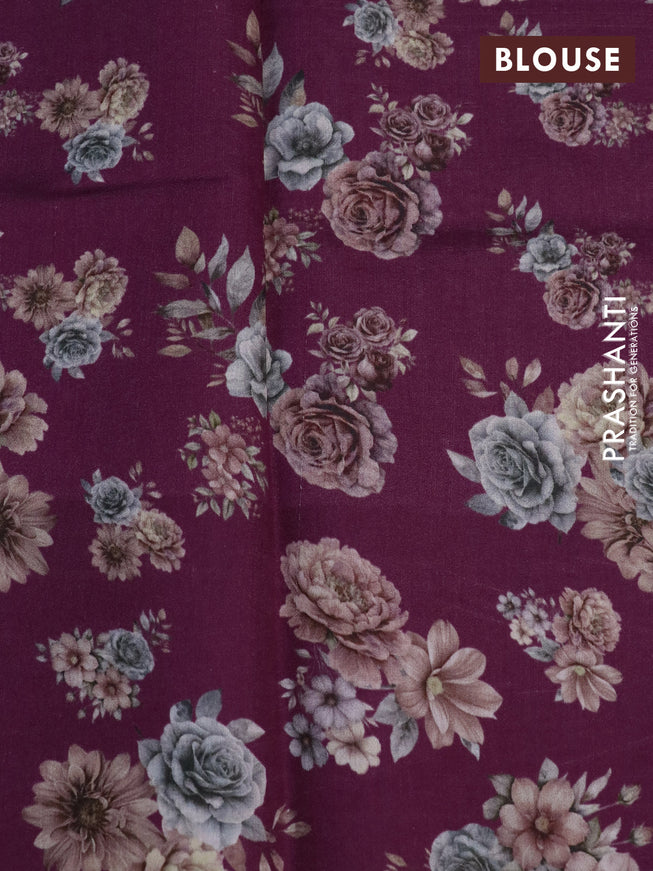 Banarasi silk saree wine shade with allover zari woven brocade weaves and floral digital printed border