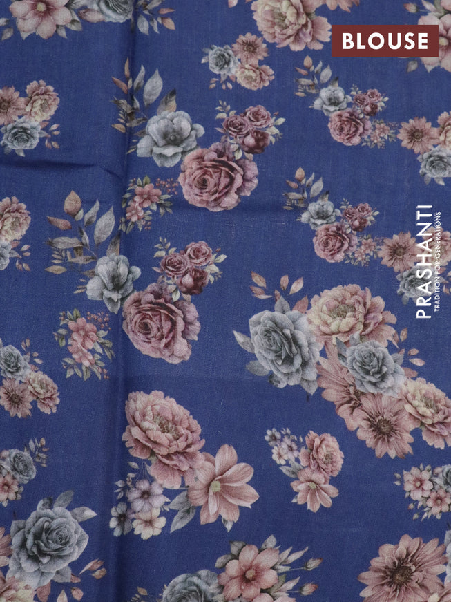 Banarasi silk saree navy blue with allover zari woven brocade weaves and floral digital printed border