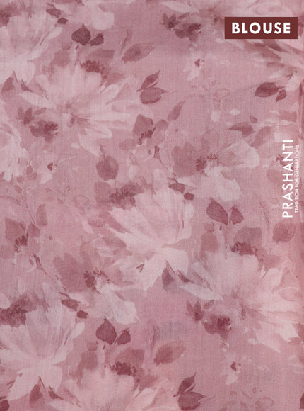 Banarasi silk saree pastel pink with allover zari woven brocade weaves and floral digital printed border