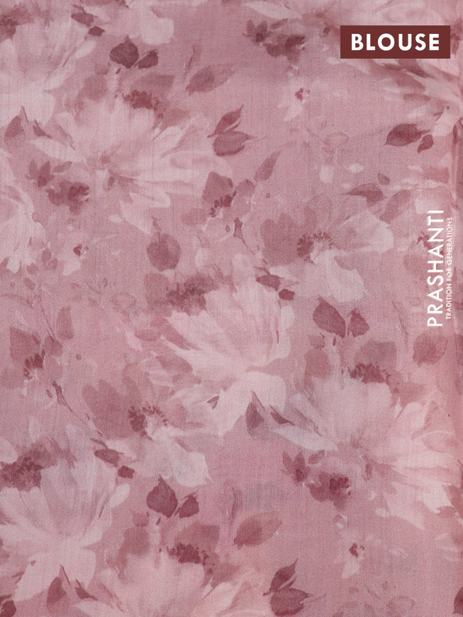 Banarasi silk saree pastel pink with allover zari woven brocade weaves and floral digital printed border