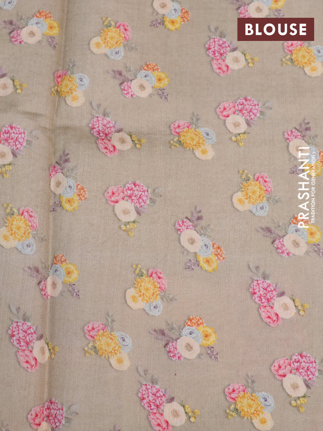 Banarasi silk saree elaichi green with allover zari woven brocade weaves and floral digital printed border