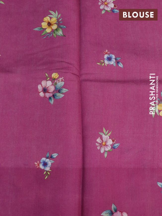 Banarasi silk saree magenta pink with allover zari woven brocade weaves and floral digital printed border