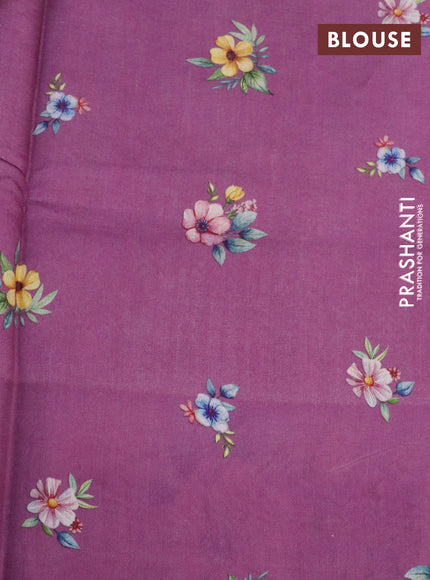Banarasi silk saree purple shade with allover zari woven brocade weaves and floral digital printed border