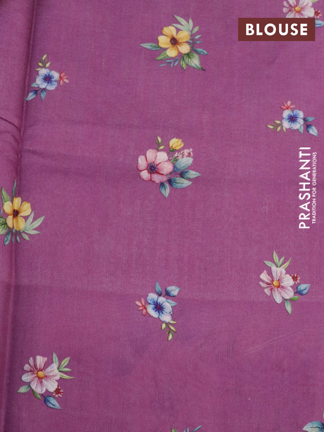 Banarasi silk saree purple shade with allover zari woven brocade weaves and floral digital printed border