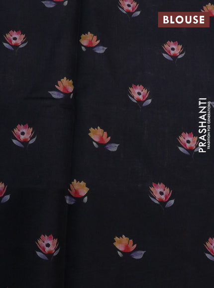 Banarasi silk saree black with allover zari woven brocade weaves and floral digital printed border