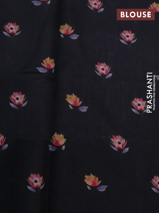 Banarasi silk saree black with allover zari woven brocade weaves and floral digital printed border