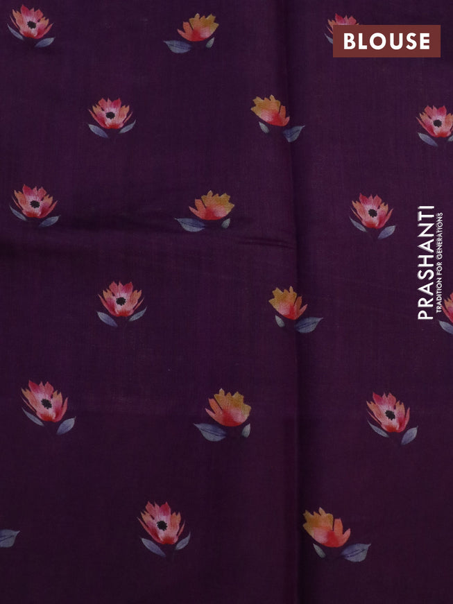 Banarasi silk saree deep violet with allover zari woven brocade weaves and floral digital printed border