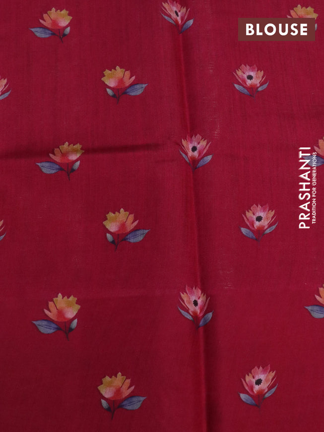 Banarasi silk saree maroon with allover zari woven brocade weaves and floral digital printed border