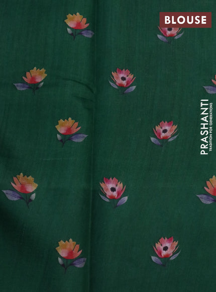 Banarasi silk saree green with allover zari woven brocade weaves and floral digital printed border