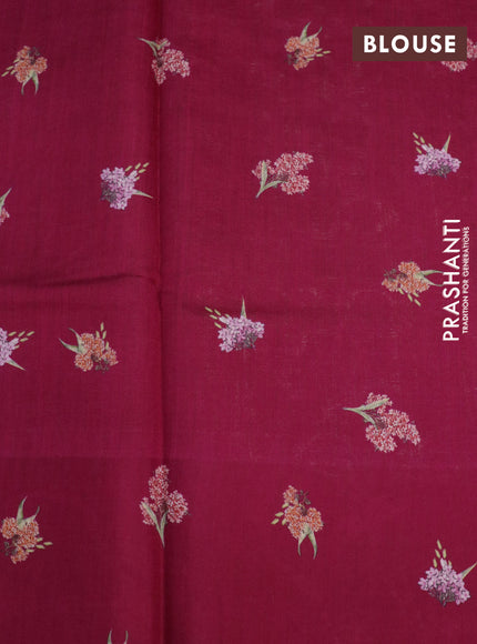 Banarasi silk saree dark pink with allover zari woven brocade weaves and floral digital printed border
