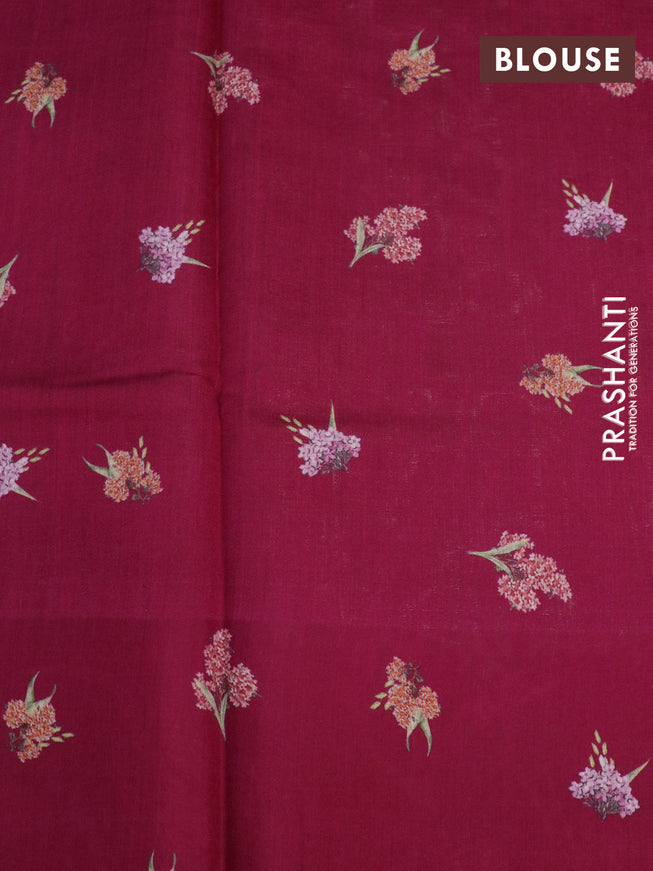 Banarasi silk saree dark pink with allover zari woven brocade weaves and floral digital printed border