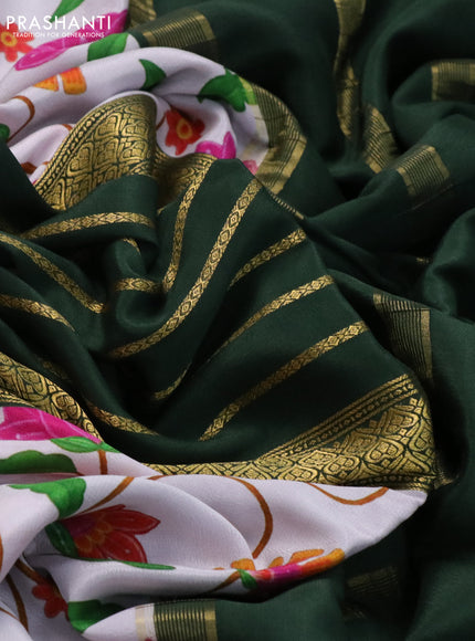 Pure mysore silk saree baby pink and bottle green with zari stripe weaves and long pichwai digital printed border