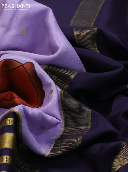 Pure mysore silk saree lavender and deep violet with kalamkari digital prints & zari buttas and long zari woven border
